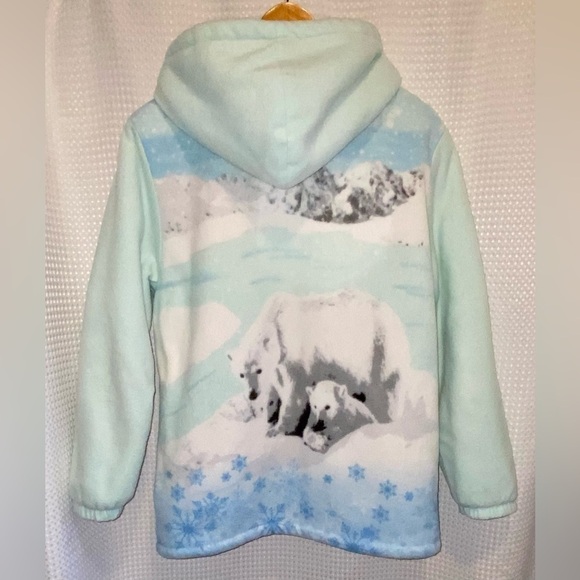 Women’s Vintage hooded full zip mint and blue fleece Jacket with polar bears S/M - Picture 13 of 15